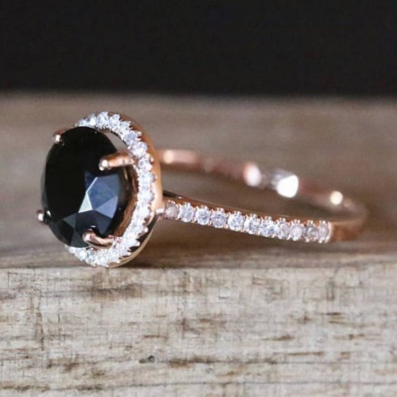 *NEW 18K Rose Gold Diamond Halo Black Onyx Ring - Picture 3 of 5